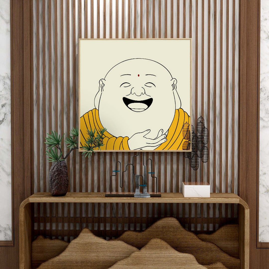 弥勒佛像新中式茶室装饰画禅意佛系挂