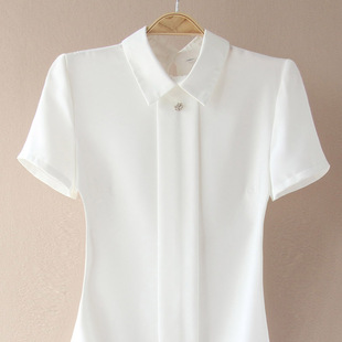 时尚雪纺衬衫女夏装2023新款白色的上衣洋气短袖气质订珠连体衬衣