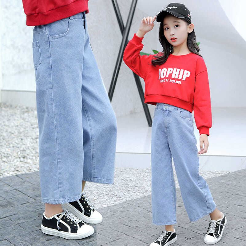 女童阔腿裤春款2021新款儿童洋气韩版宽松牛仔裤中大童春夏款裤子