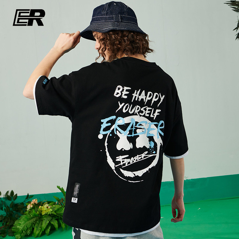 er-eraser夏季涂鸦个性嘻哈街头潮流宽松棉半袖情侣装t恤男女潮牌