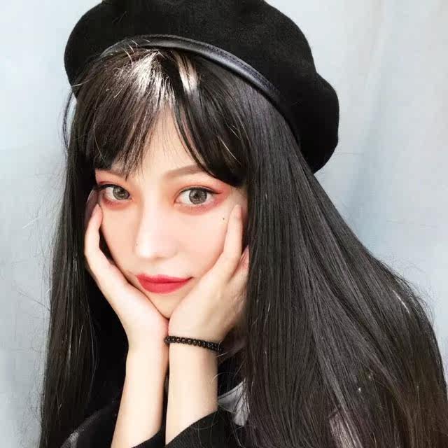 长直发_韩版假发女生黑色长直发逼真空气刘海学生头圆脸时尚网红长发