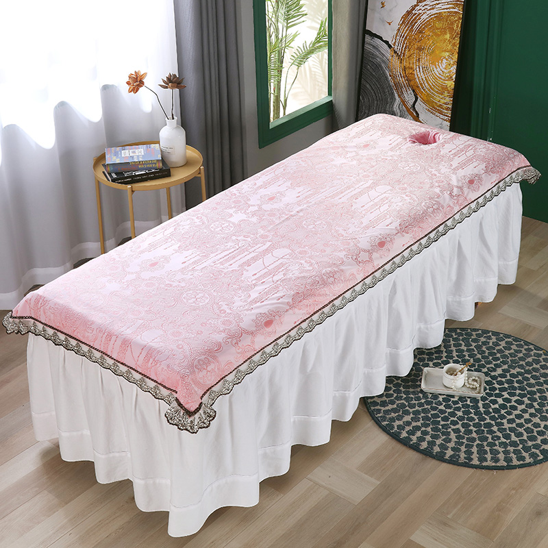 美容床单水晶绒美容院用粉色理疗按摩洗头床灰色压花带洞纯色简约