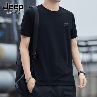 JEEP/吉普男士短袖t恤夏季圆领半袖纯棉宽松休闲薄款上衣大码装体