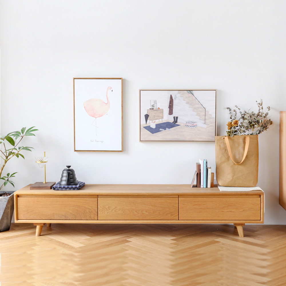 及木家具 北欧简约 原木 榉木白橡黑胡桃 1.8米 实木电视柜dg012