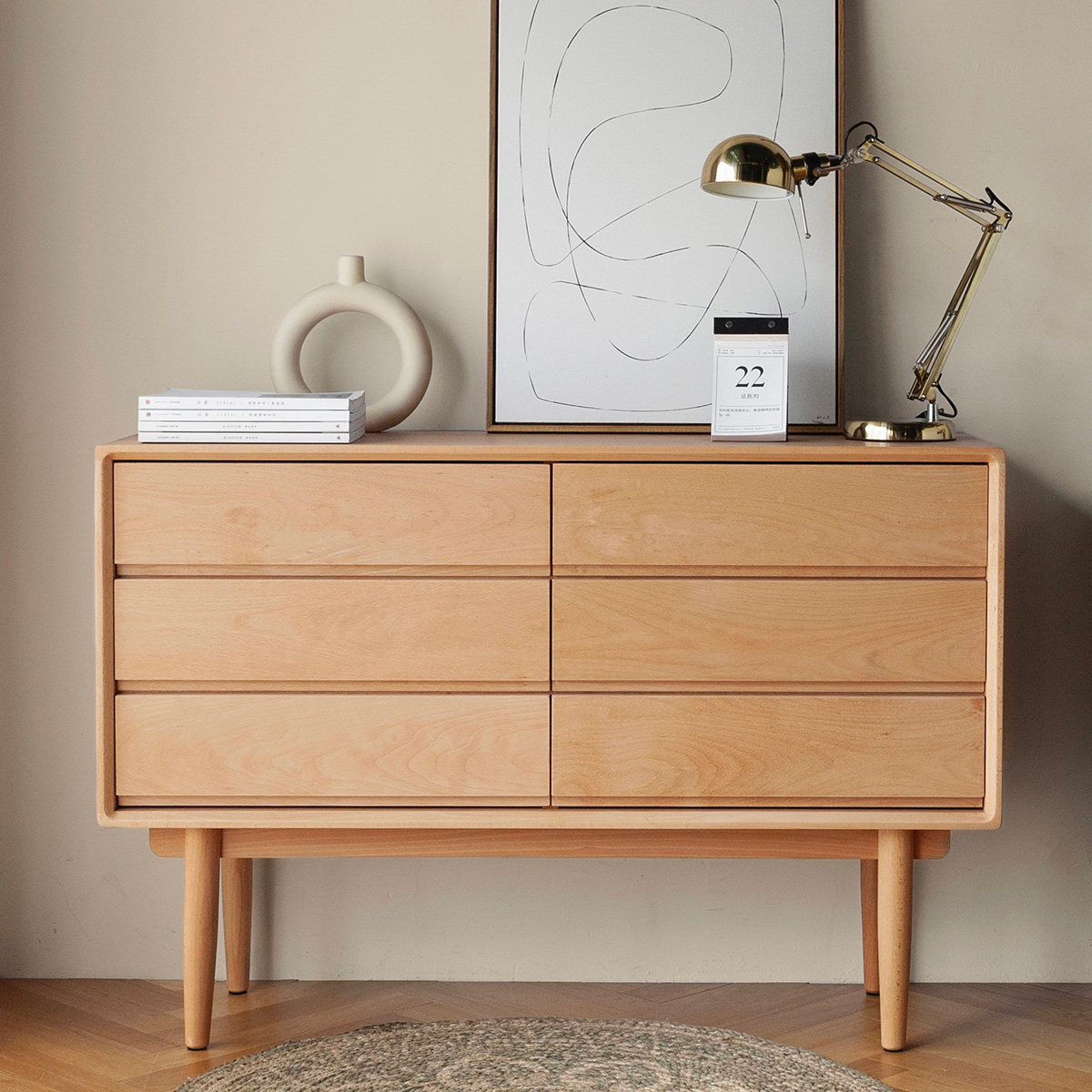 及木家具北欧日式收纳榉木樱桃木黑胡桃六斗柜实木餐边柜dg037