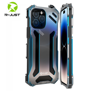 原装R-JUST适用于苹果14ProMax金属手机壳14Plus战甲iPhone13mini防摔保护套12镂空散热边框11Xs机械Xr散热X