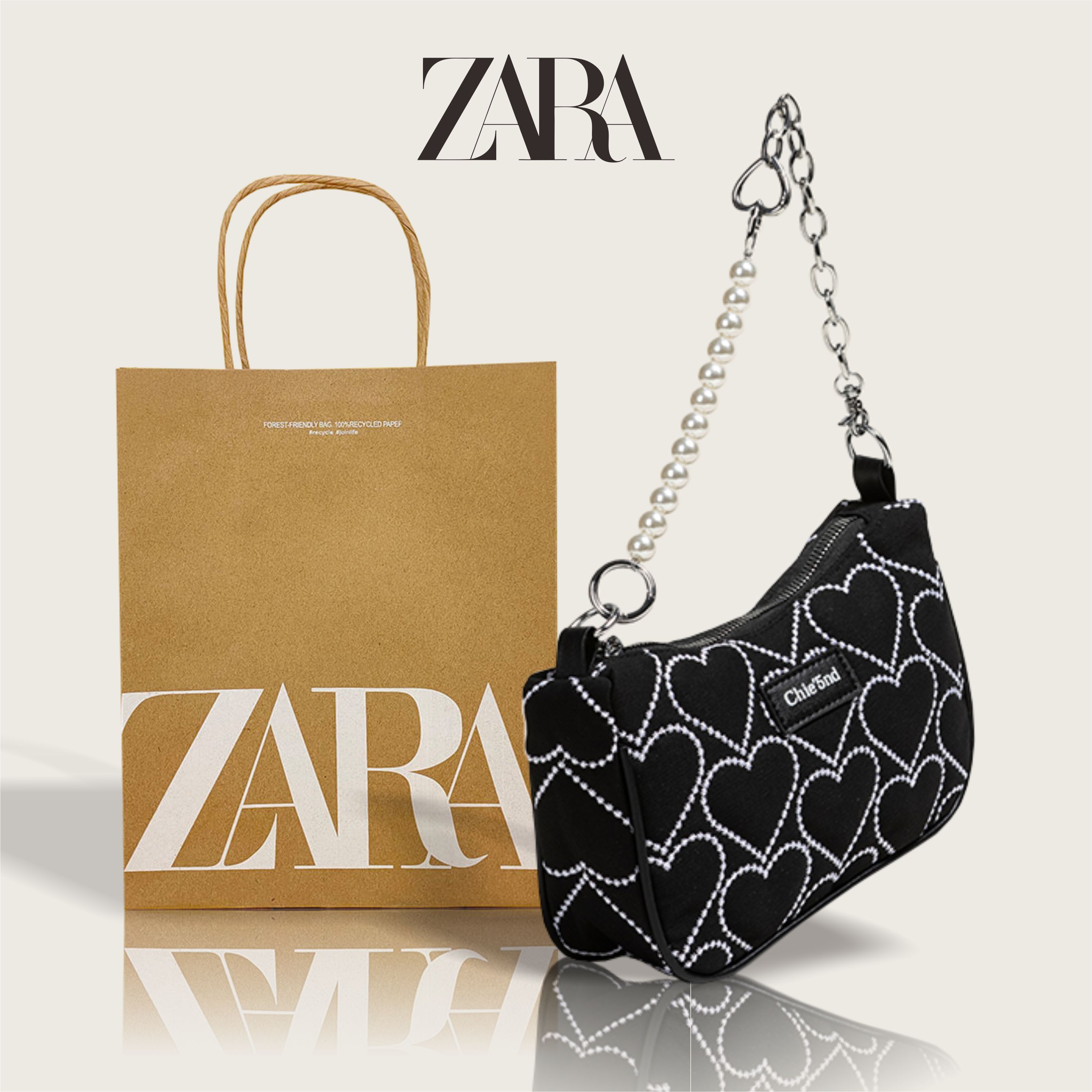 zara女包2022春季新款珍珠链条包小众设计爱心腋下单肩斜跨小方包