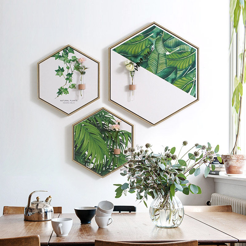 起贝 北欧绿植六边形装饰画墙壁现代简约小清新植物餐厅壁画挂画