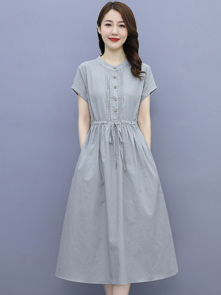 纯棉连衣裙女夏季2023年新款全棉国际大牌仿休闲高端精致棉麻裙子