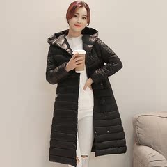 冬季新款韩版时尚纯色百搭长袖连帽中长款修身棉衣棉服外套女