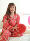 小米馍馍原创小熊纸糖纯棉双层纱布红色可爱少女睡衣家居服套装春