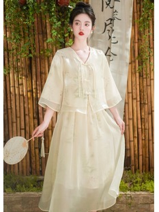 中国风女装2024夏季高级感温柔淑女气质复古改良上衣半身裙两件套