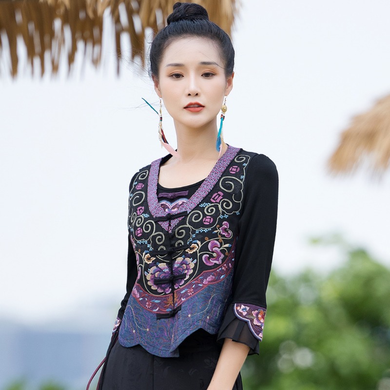 原创民族服装2024春季新款中国风复古重工刺绣棉麻短款马甲小外套