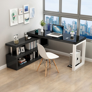 电脑桌家用卧室小桌子工作台L型学生书桌书架一体简易转角办公桌