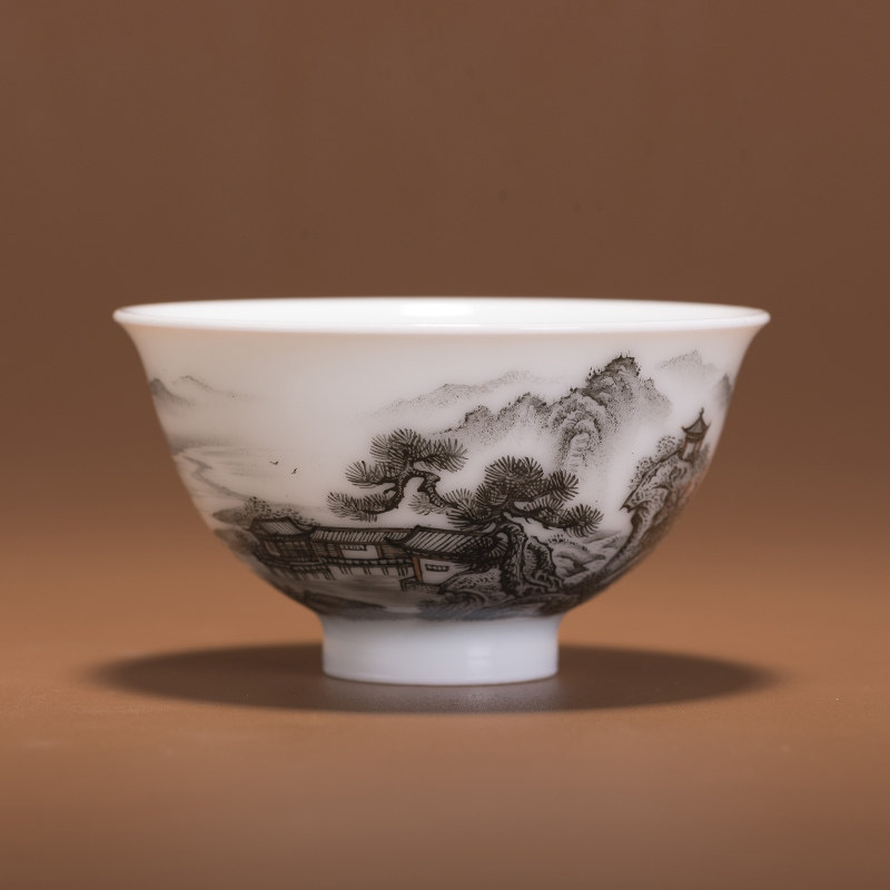 青年陶瓷艺术家 陈慕青作品 墨彩山水杯