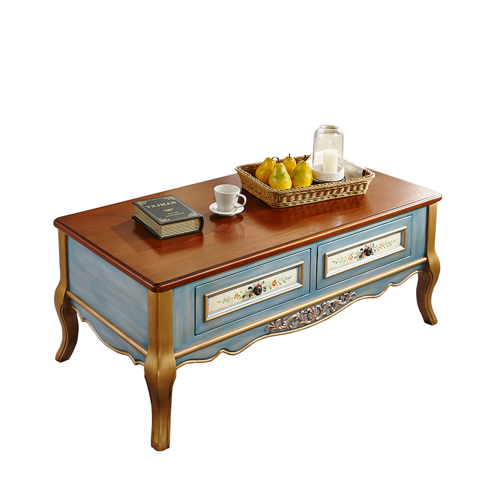 美式彩绘茶几地中海风格家具 客厅组合简约小户型茶台实木茶桌子