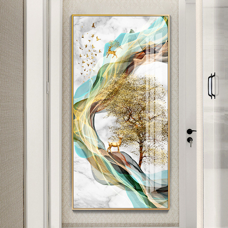 玄关装饰画竖版家庭室内走廊过道挂画现代简约抽象大气壁画轻奢