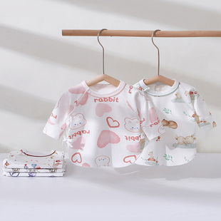 婧麒新生婴儿衣服纯棉0一3月宝宝长袖薄款半背衣男童睡衣上衣单件
