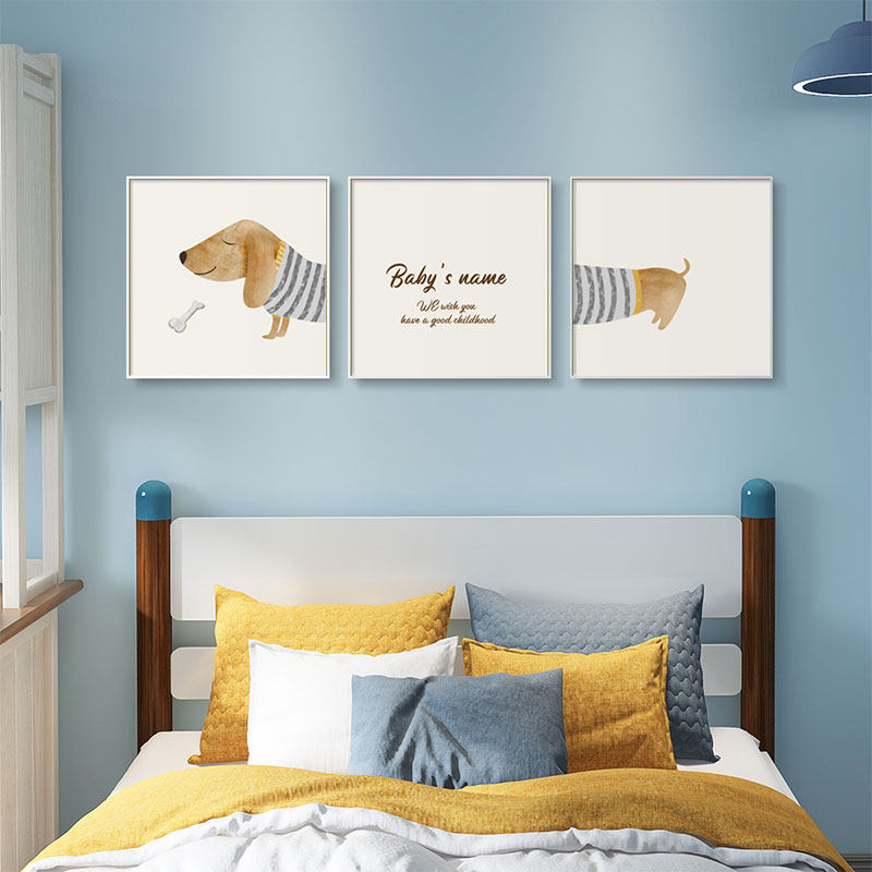 宝宝卡通装饰画定制名字儿童房卧室床头壁画方形北欧创意三联画