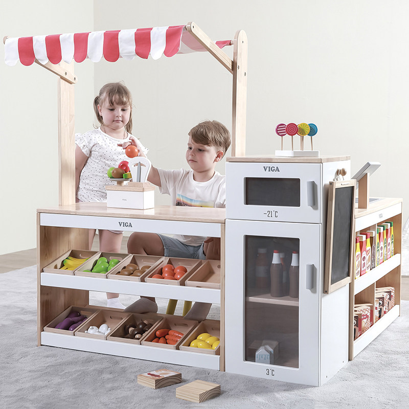 幼儿迷你小厨房娃娃家玩具儿童木制仿真过家家角色扮演类超市游戏