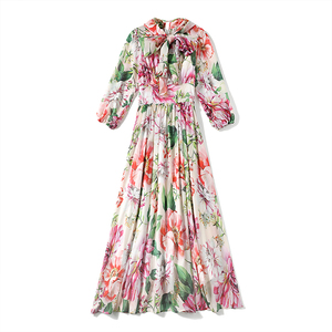 Long sleeve holiday style big swing Chiffon print big swing dress