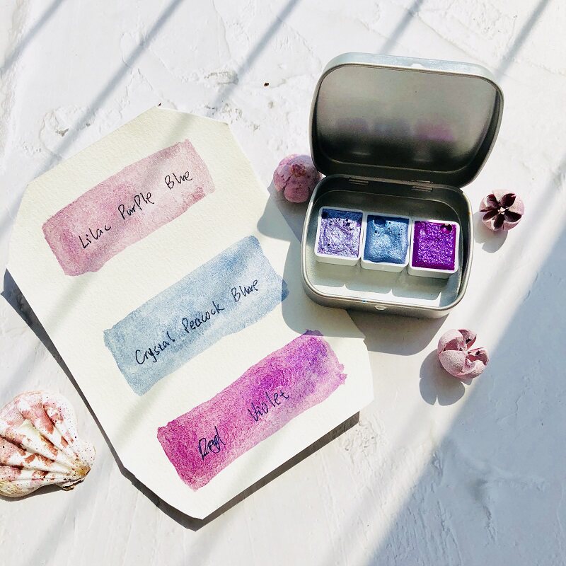lavender manor手工固体珠光水彩薰衣草稀有色系美术专业水彩套装