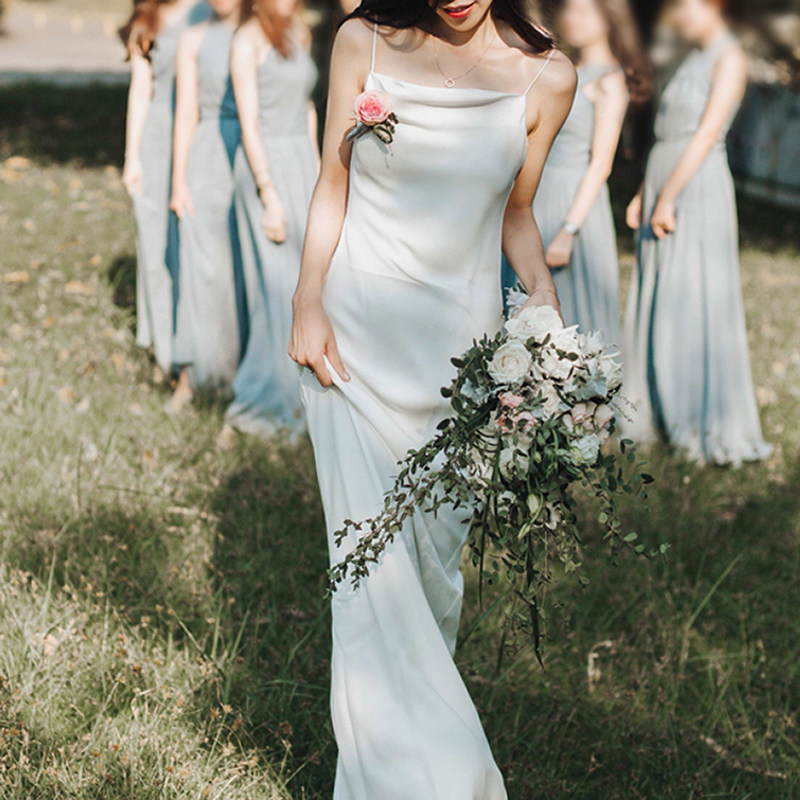 简约轻婚纱森系超仙旅拍出门纱白纱吊带短裙平时可穿轻纱小礼服