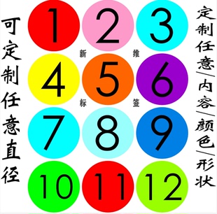 5-10CM圆形数字贴纸 号码贴 编号1-1000标签彩色不干胶活动臂贴