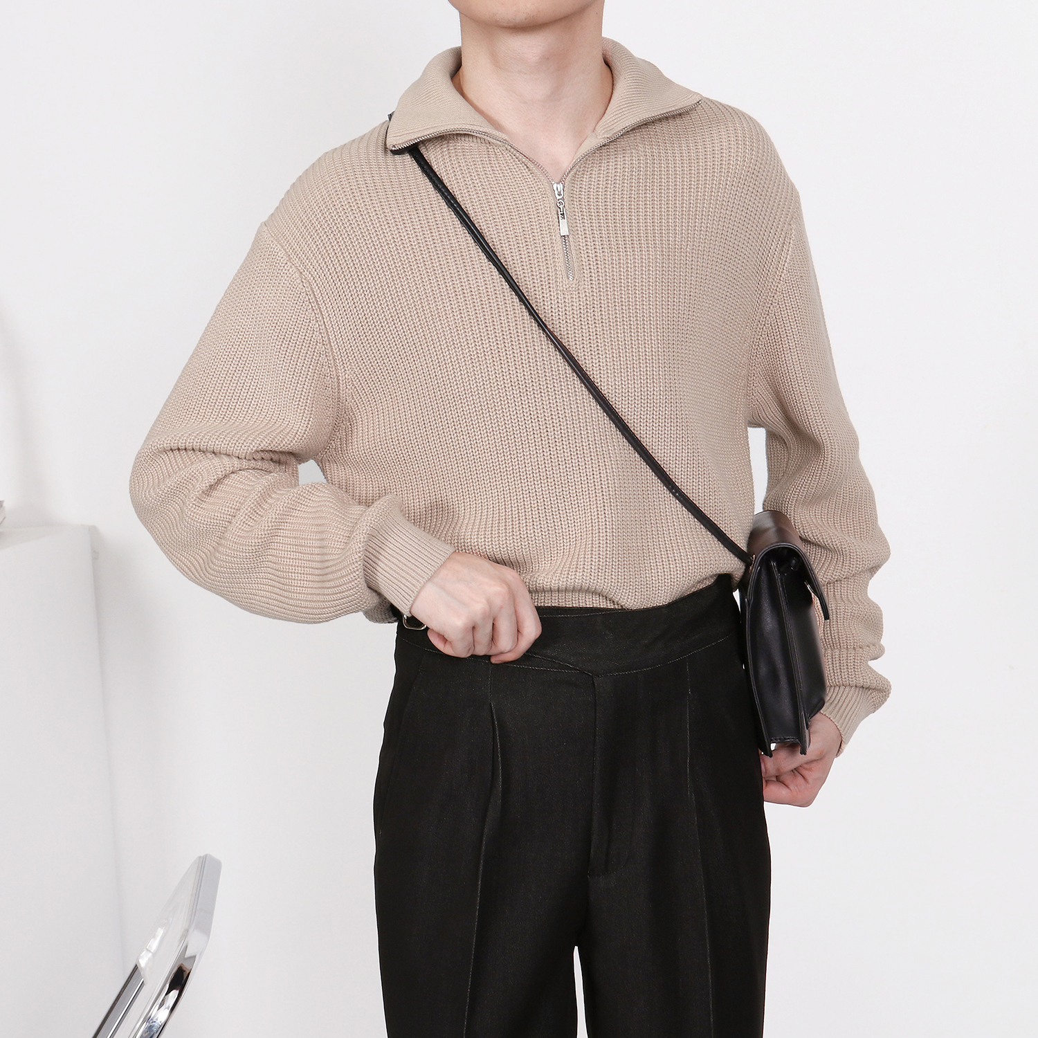 半高领拉链毛衣男