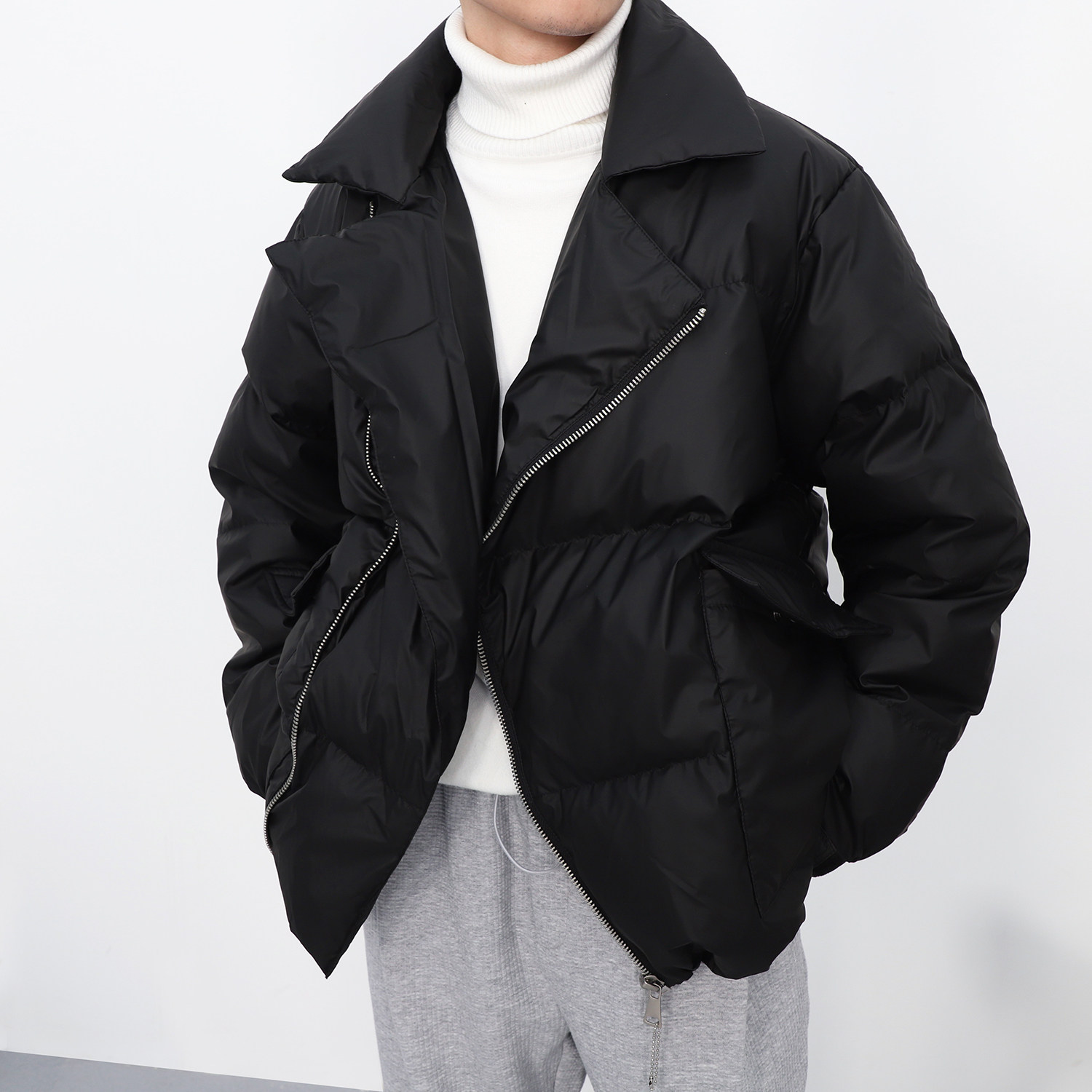 羽绒服男冬季2021年新款潮流小众西装翻领外套加厚袄子男保暖防寒