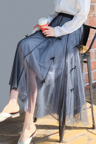 蝴蝶纱裙女半身2021春夏新款中长高腰a字网纱裙p60百搭甜美仙女裙