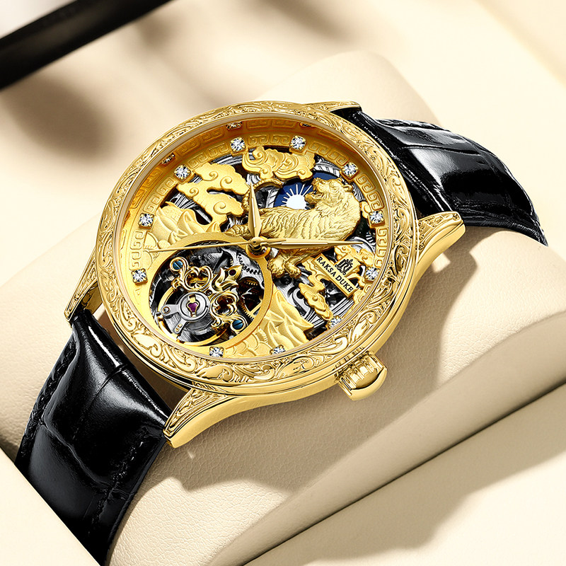 2022罗萨公爵腕表镂空陀飞轮机械时尚老虎款真皮男手表防水全自动