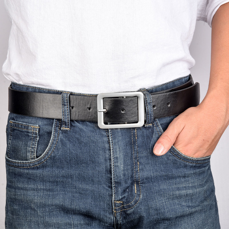 外贸简约p皮带男式青年针扣白色腰带男潮休闲牛仔裤带女男士腰带