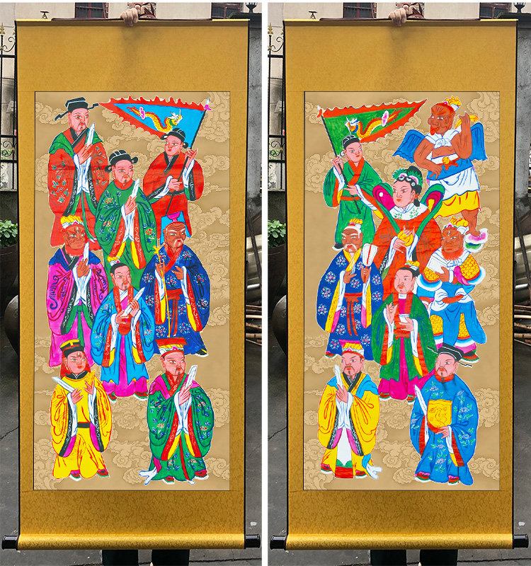 道家堂口装饰案子天地水阳四府神像马赵王殷元帅丝绸卷轴挂画包邮