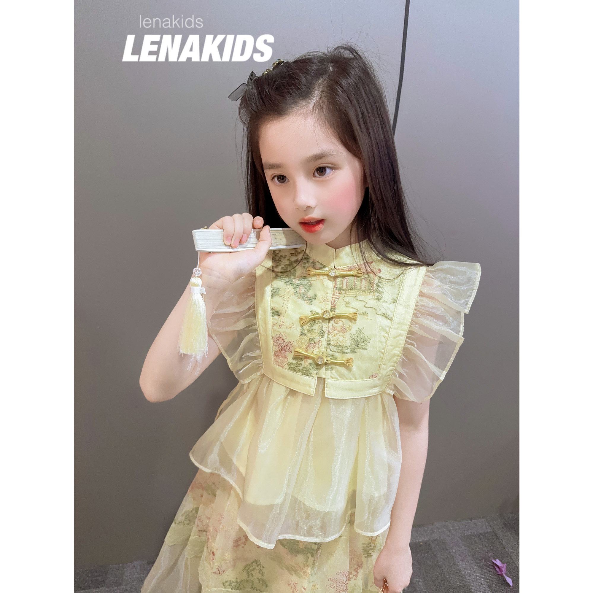 Lenakids新中式洋气时髦气质仙仙汉服女童套装24030601