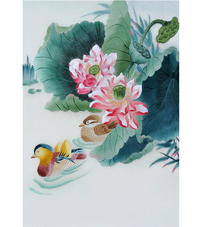 苏绣diy初学刺绣套件荷花鸳鸯 带针迹 送刺绣针法教程