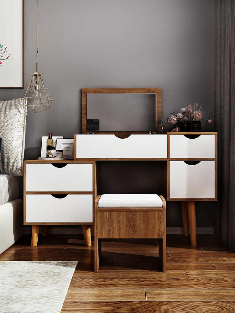 北欧卧室翻盖梳妆台床头柜一体 网红ins多功能化妆桌 宜家化妆台