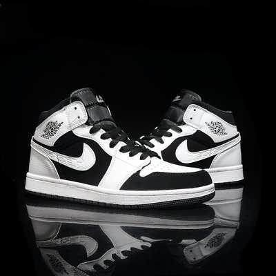 aj男鞋正版官网中帮空军一号篮球鞋黑白熊猫鞋aj1女鞋黑曜石莆田