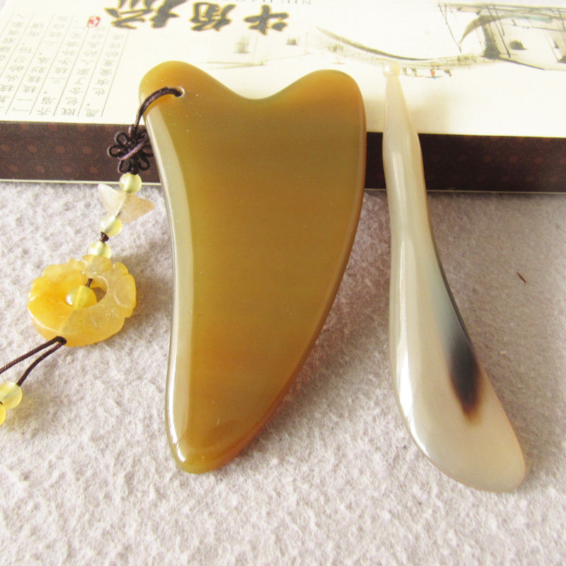 天然牛角刮痧板套装面部脸部全身通用家用背部颈部拔筋棒三件套装