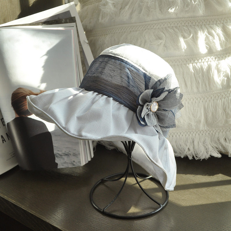 韩国春夏优雅花朵遮阳帽纱帽出游度假太阳帽子遮脸可折叠日系百搭