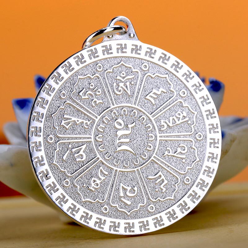 一折银吊坠女 纯银 坠子 999_999纯银黄财神咒轮男女吊坠项链本命年