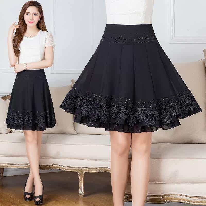 中老年女装夏装半身裙短裙中年妈妈裙子夏季雪纺跳舞裙休闲修身