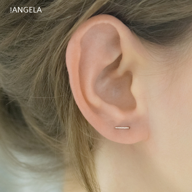 双耳洞耳钉纯银一体式欧美ins风一字两个耳洞合适的耳钉睡觉可戴