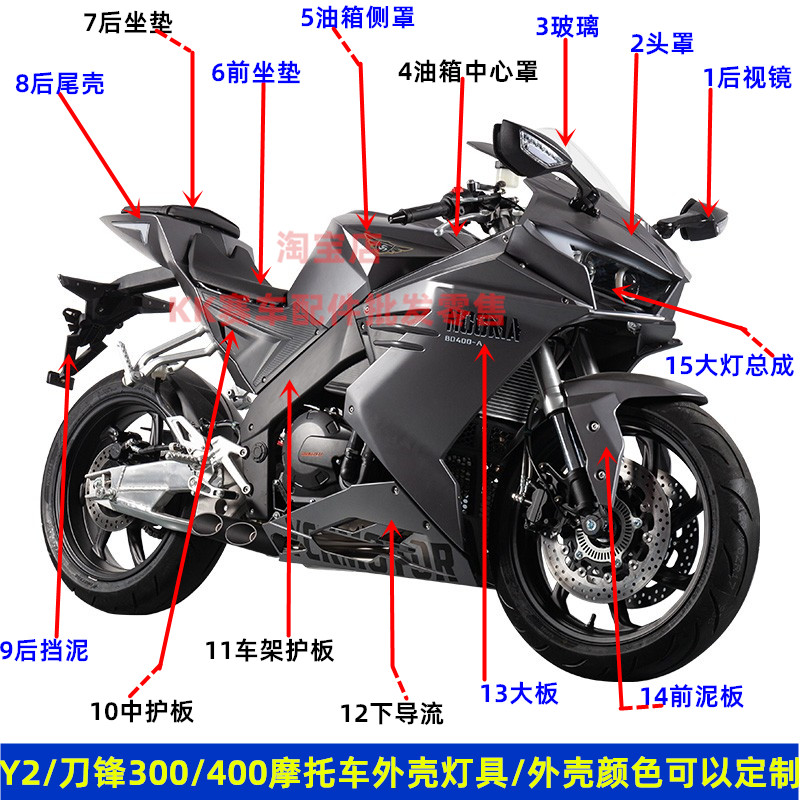 国产刀锋400摩托车外壳配件国威诺马Y2刀风300机车大板前泥瓦油箱