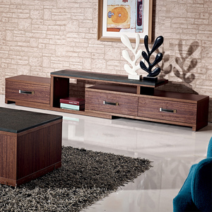 现代简约伸缩火烧石电视柜茶几组合客厅小户型大气时尚黑白色包邮