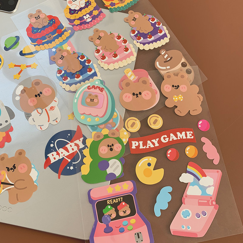 九点半原创ins保温杯小熊镭射贴纸