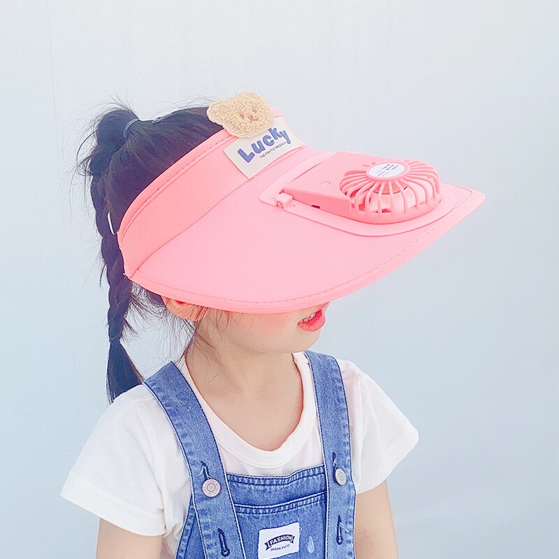 女童q遮阳凉帽太阳帽女孩夏季带电风扇的帽子儿童大帽檐空顶帽晒