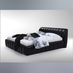现代皮床黑色真皮床1.8米双人床软床简约婚床小户型皮床品牌家具