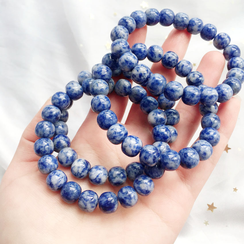天然蓝纹石方纳石玉石手链 花岗岩老型珠男女款青金色手串
