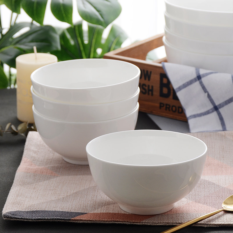5英寸吃饭碗白色陶瓷碗6寸大碗汤碗家用面碗